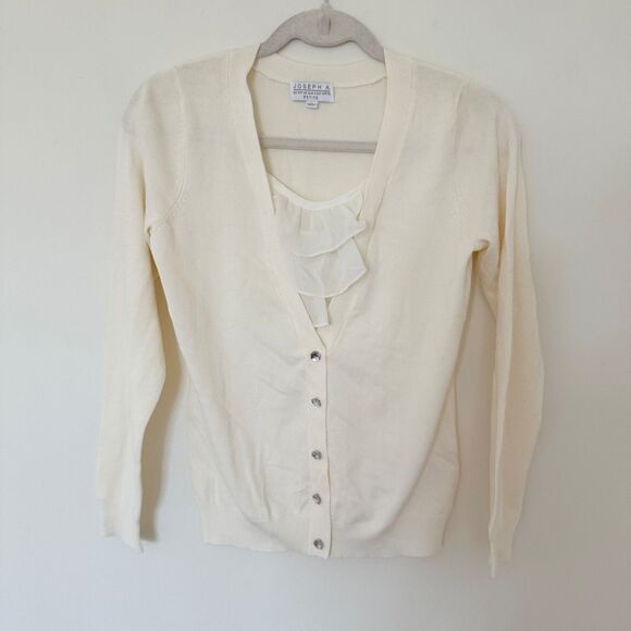 Joseph A Petite Cream Ribbed Knit Button-Up Cardigan Parisian Chic Essential PP - Picture 2 of 10